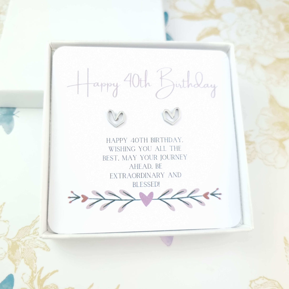 Happy 40th birthday gift heart stud earrings