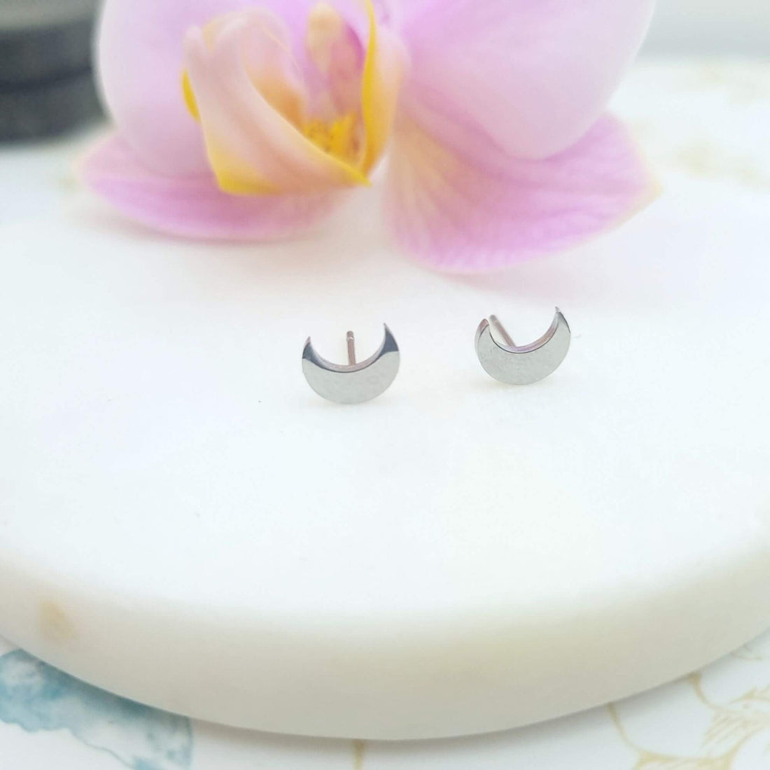half moon stud earrings in gift box