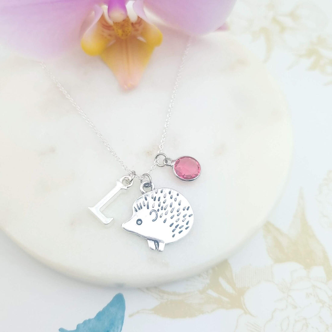 personalised sterling silver hedgehog necklace