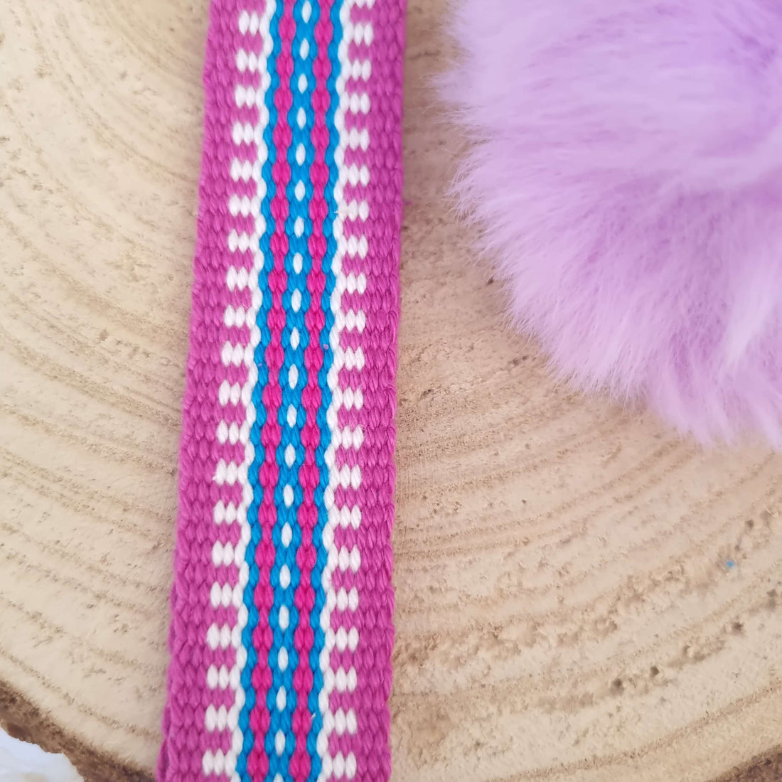 Car Key lanyard in pink with pom pom