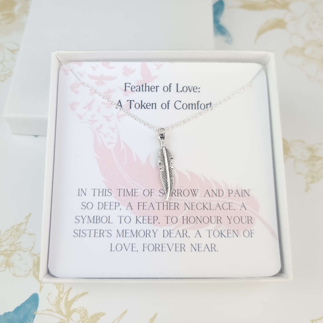 sterling silver feather necklace gift for loss of sister