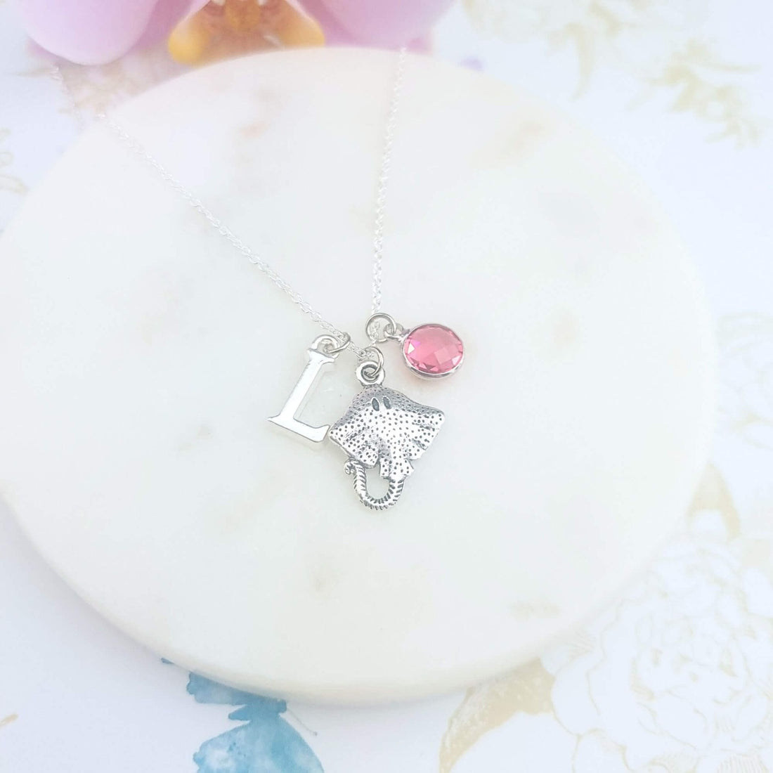personalised manta ray sterling silver necklace