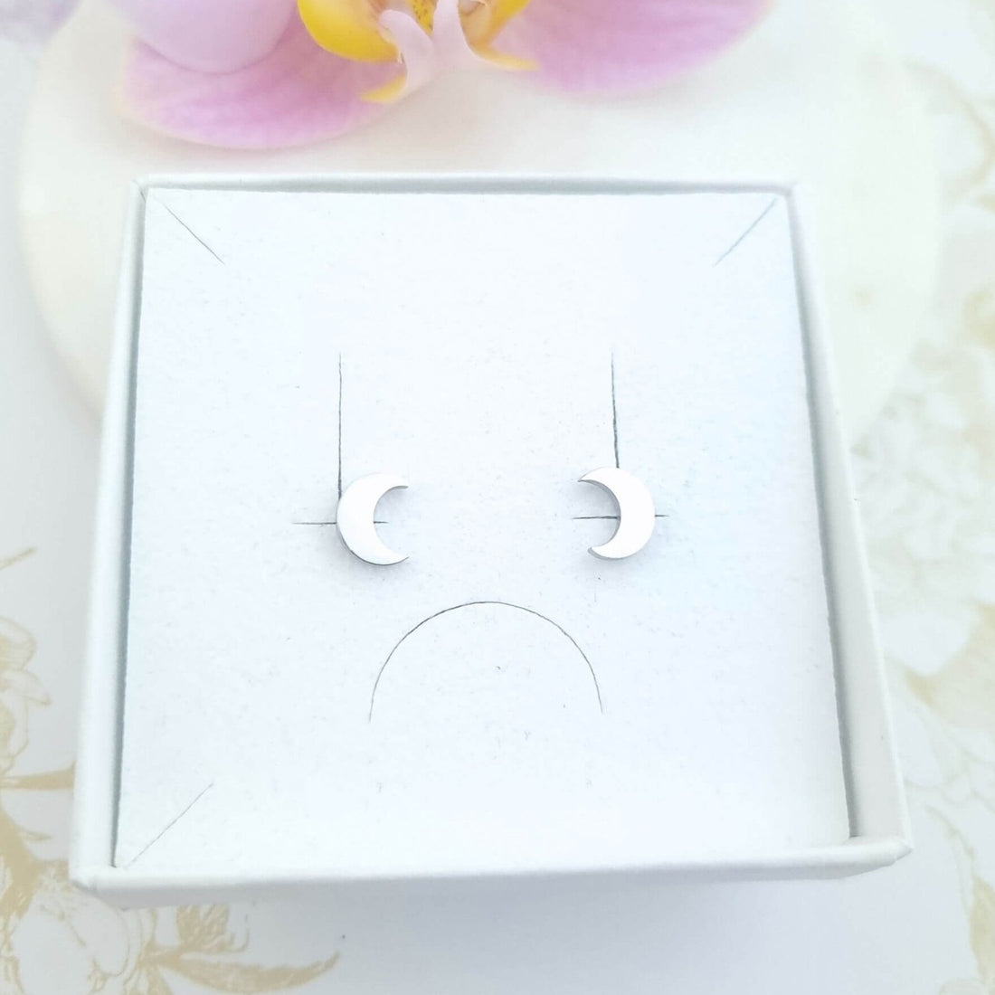 half moon stud earrings in gift box