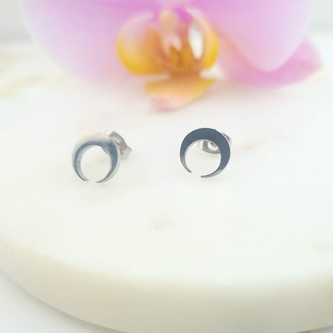 upside down moon stud earrings