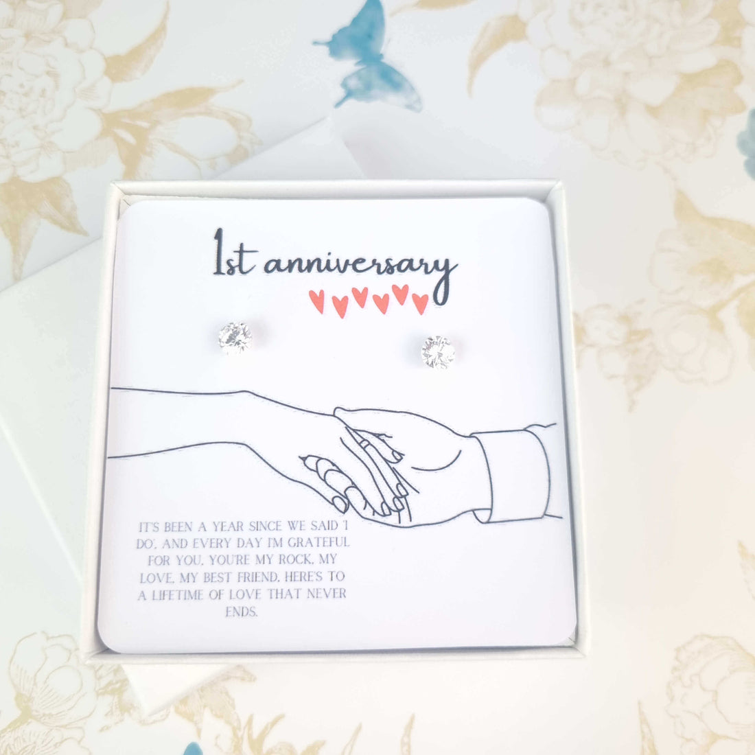 1st anniversary gift card with silver earrings