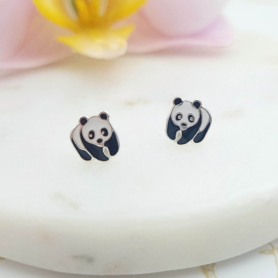sterling silver panda stud earrings