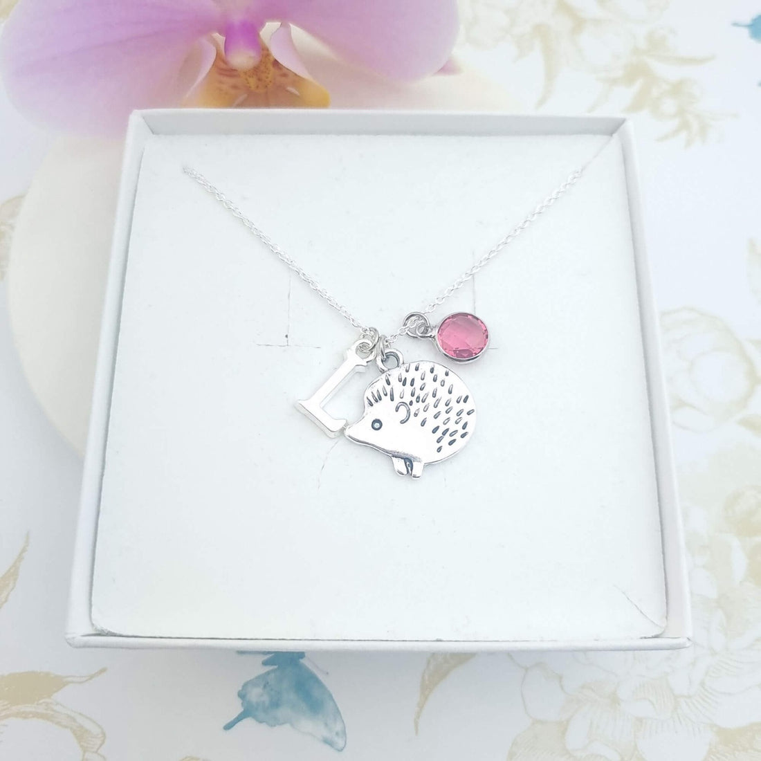 personalised sterling silver hedgehog necklace