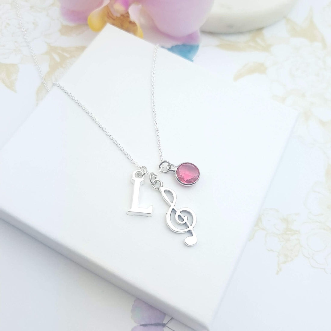 personalised treble clef necklace