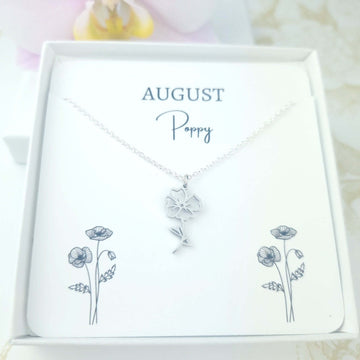 Poppy birth flower necklace
