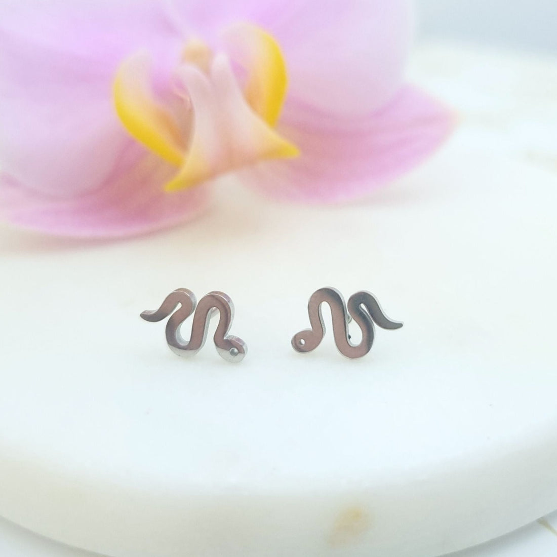 snake stud earrings silver