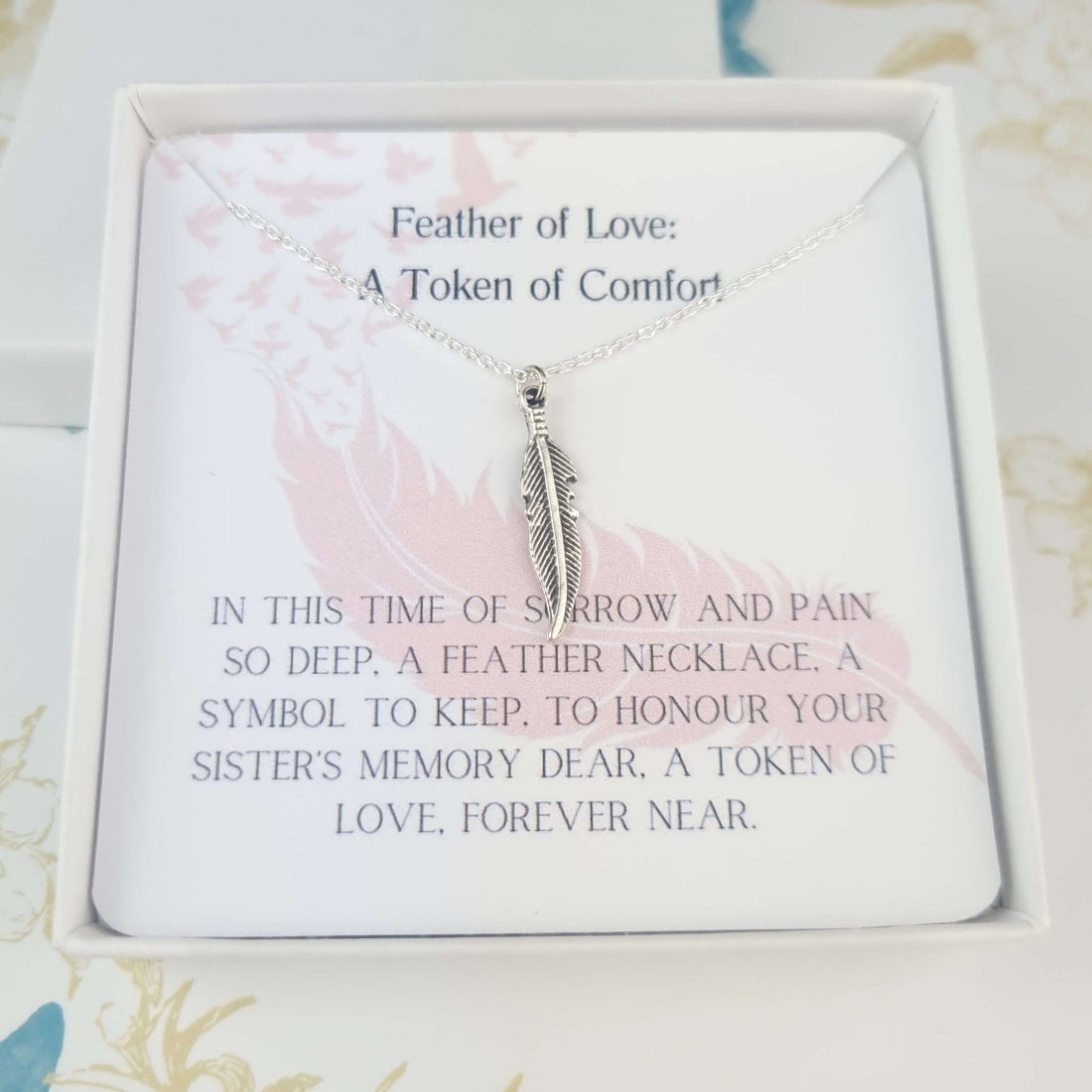 sterling silver feather necklace gift for loss of sister