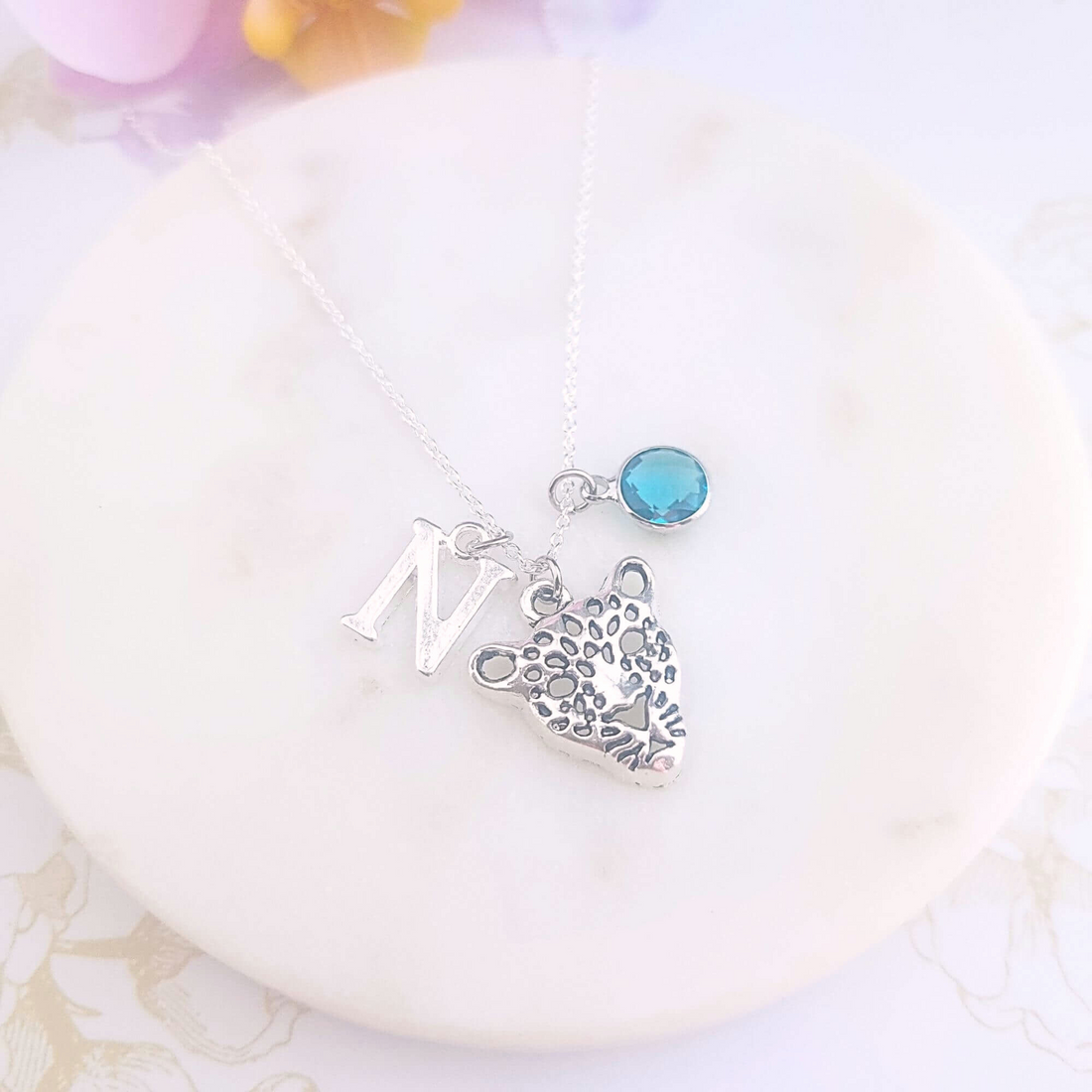personalised snow leopard necklace