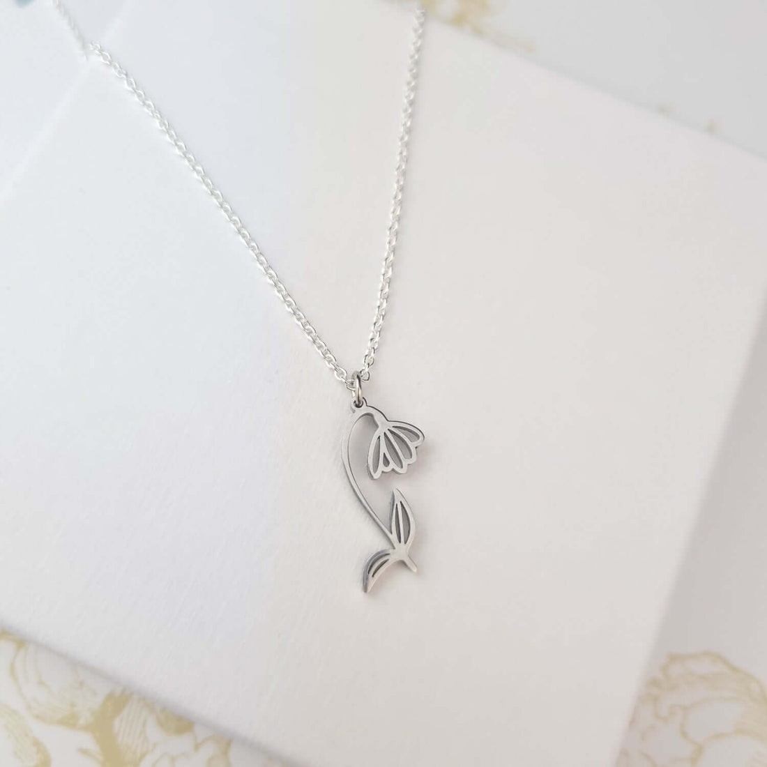 snowdrop flower birth month necklace