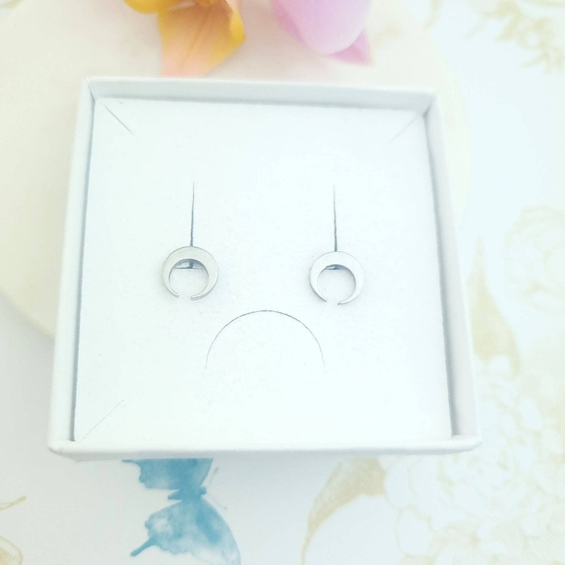 upside down moon stud earrings