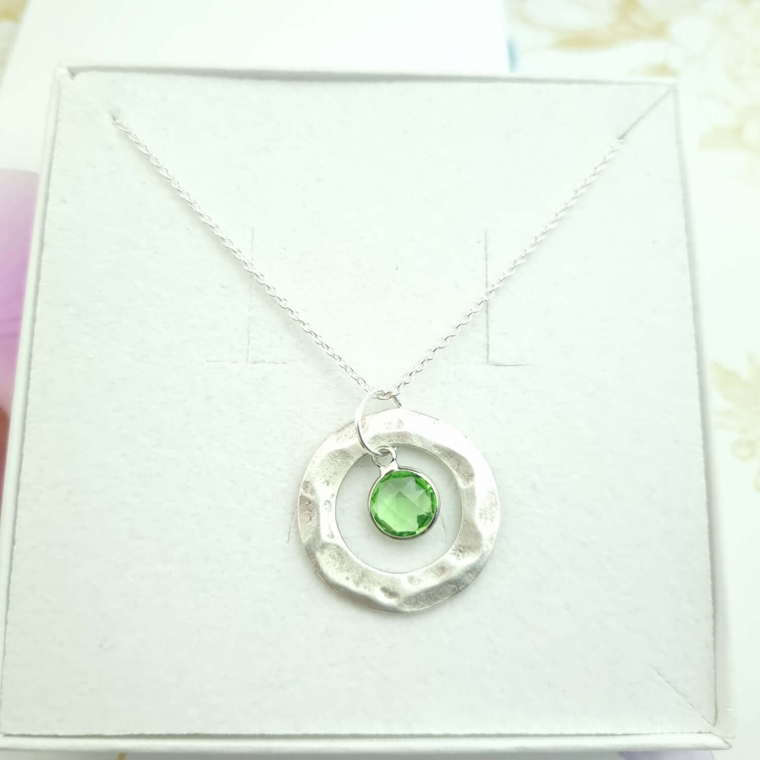 Peridot necklace in a gift box