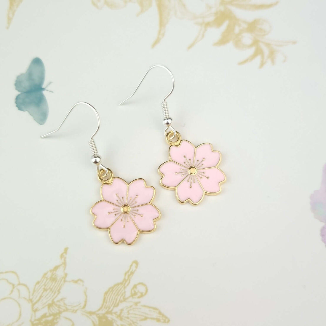 Cherry blossom dangle drop earrings