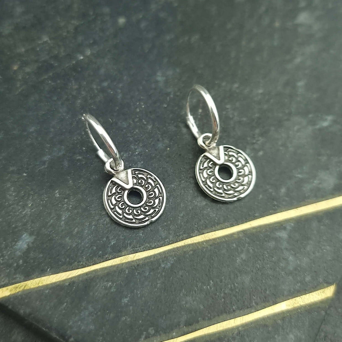 Sterling silver coin huggie hoop earrings