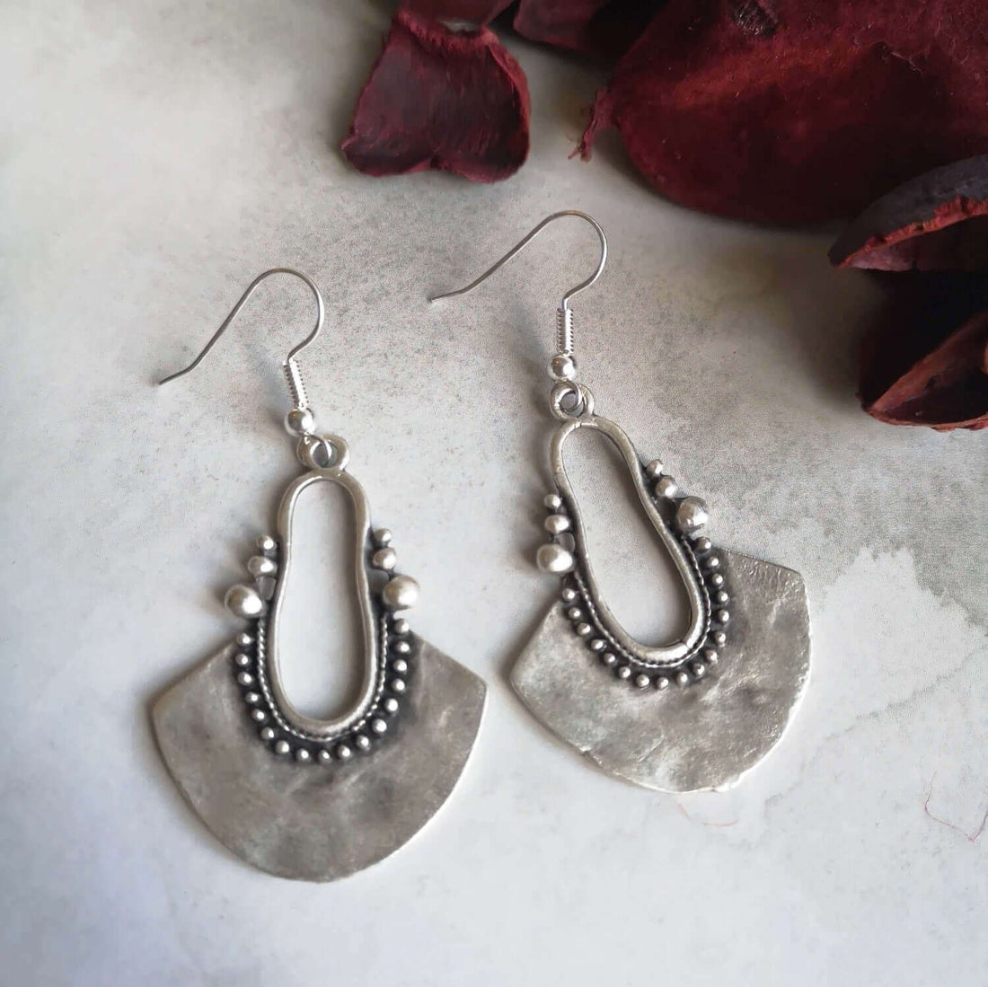 Antique silver shield earrings