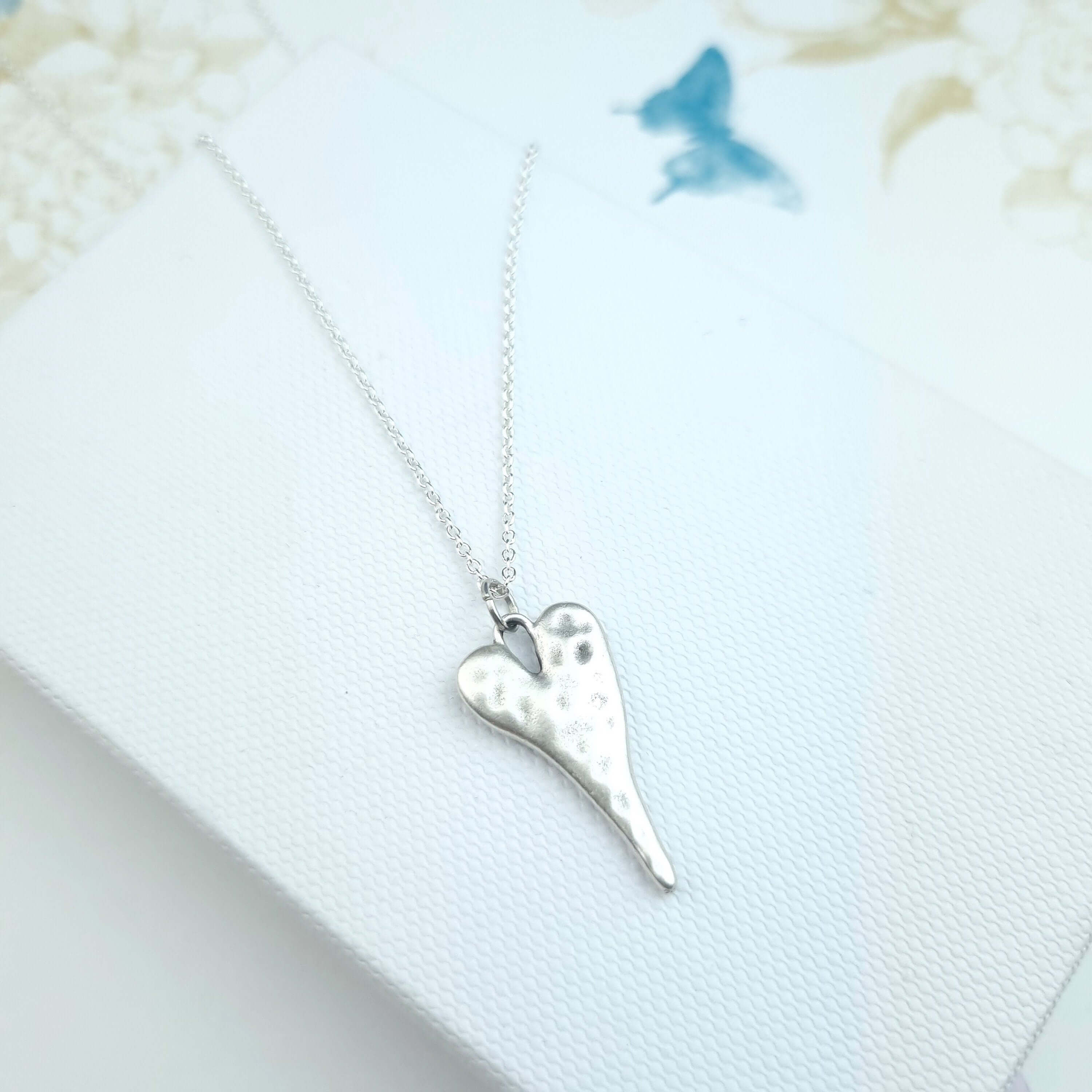 hammered heart sterling silver necklace
