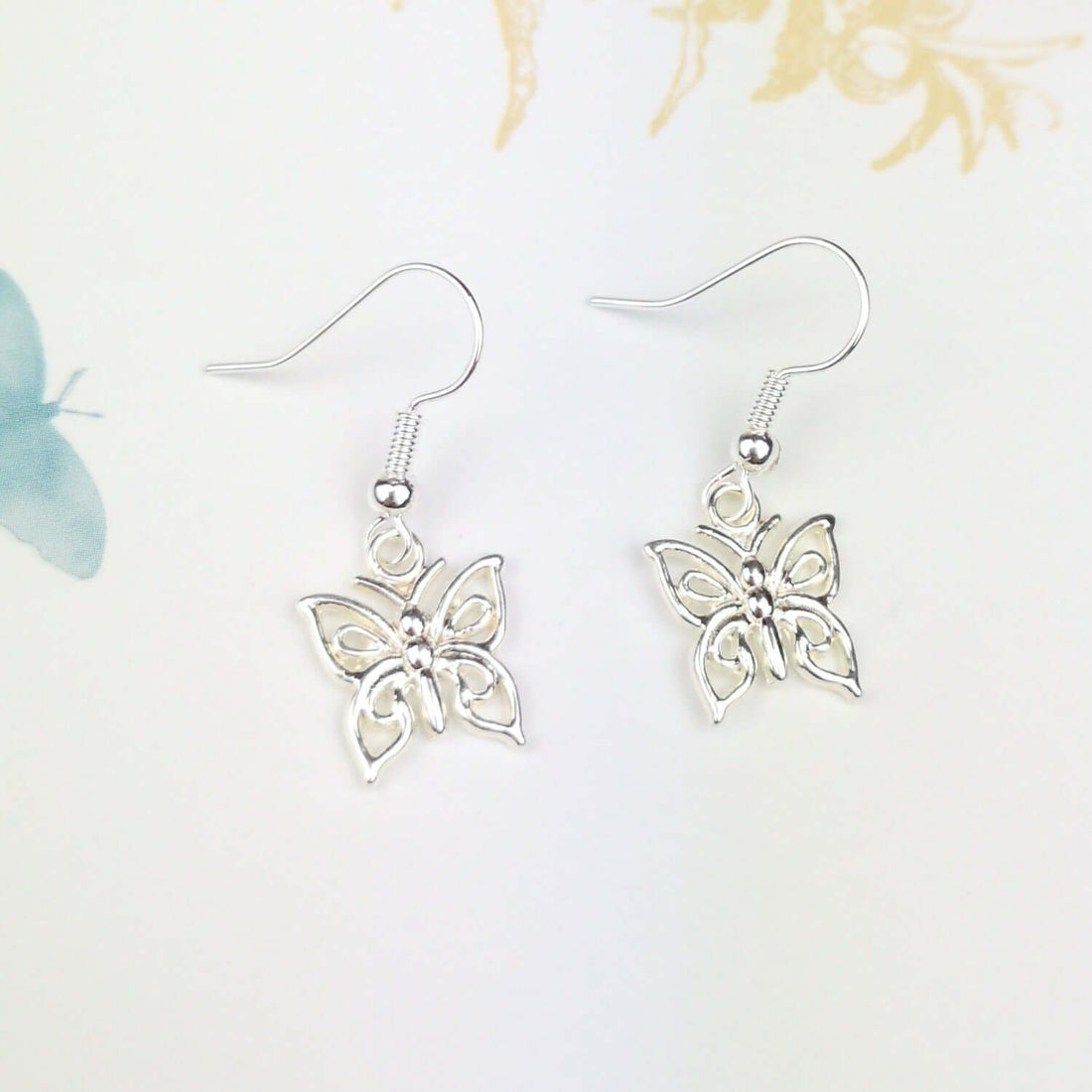 Butterfly dangle drop earrings silver