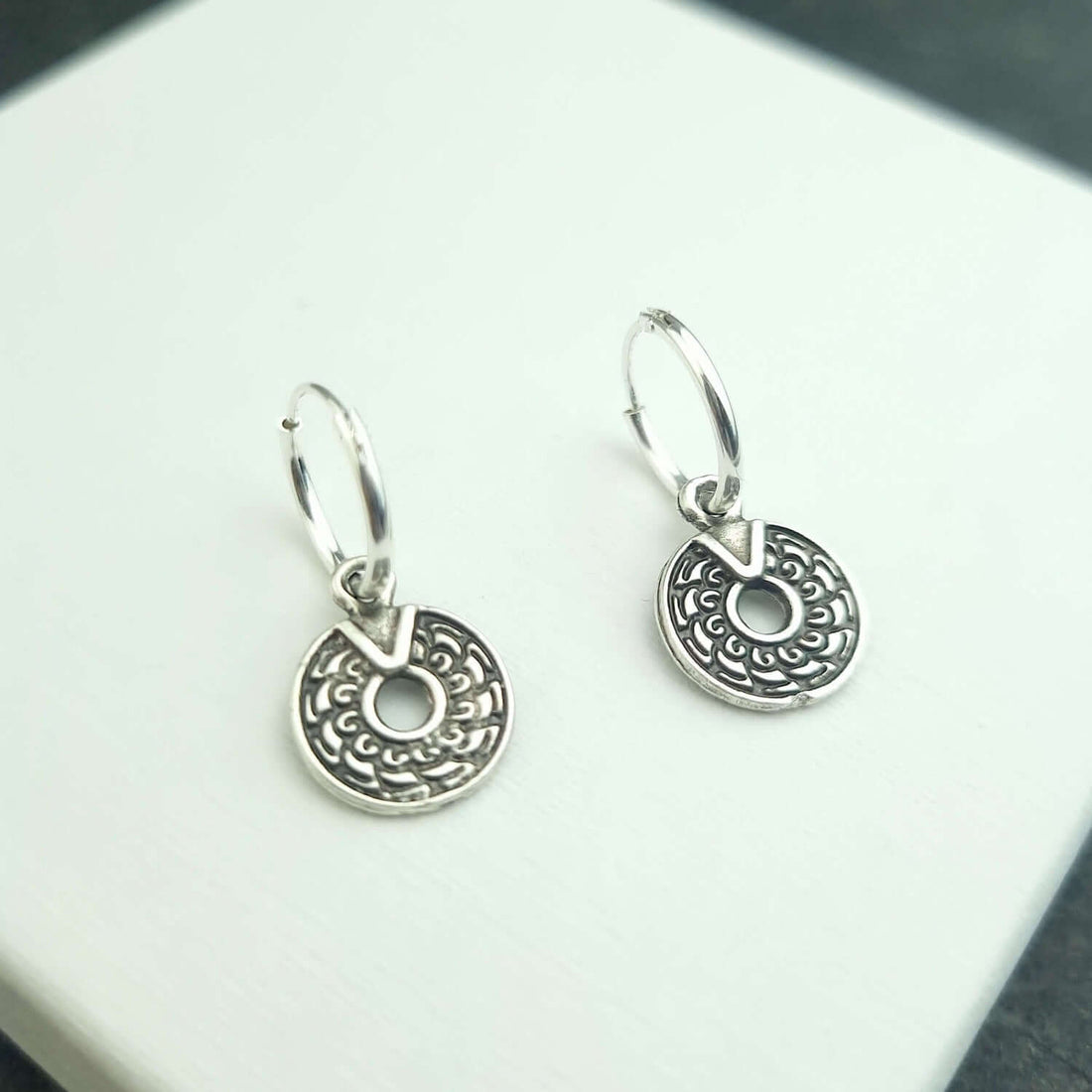 Sterling silver coin huggie hoop earrings