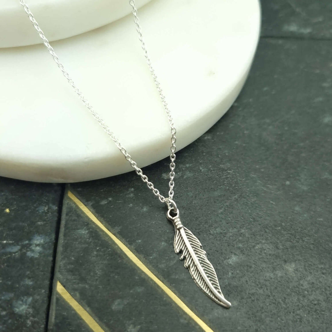 Sterling silver feather necklace
