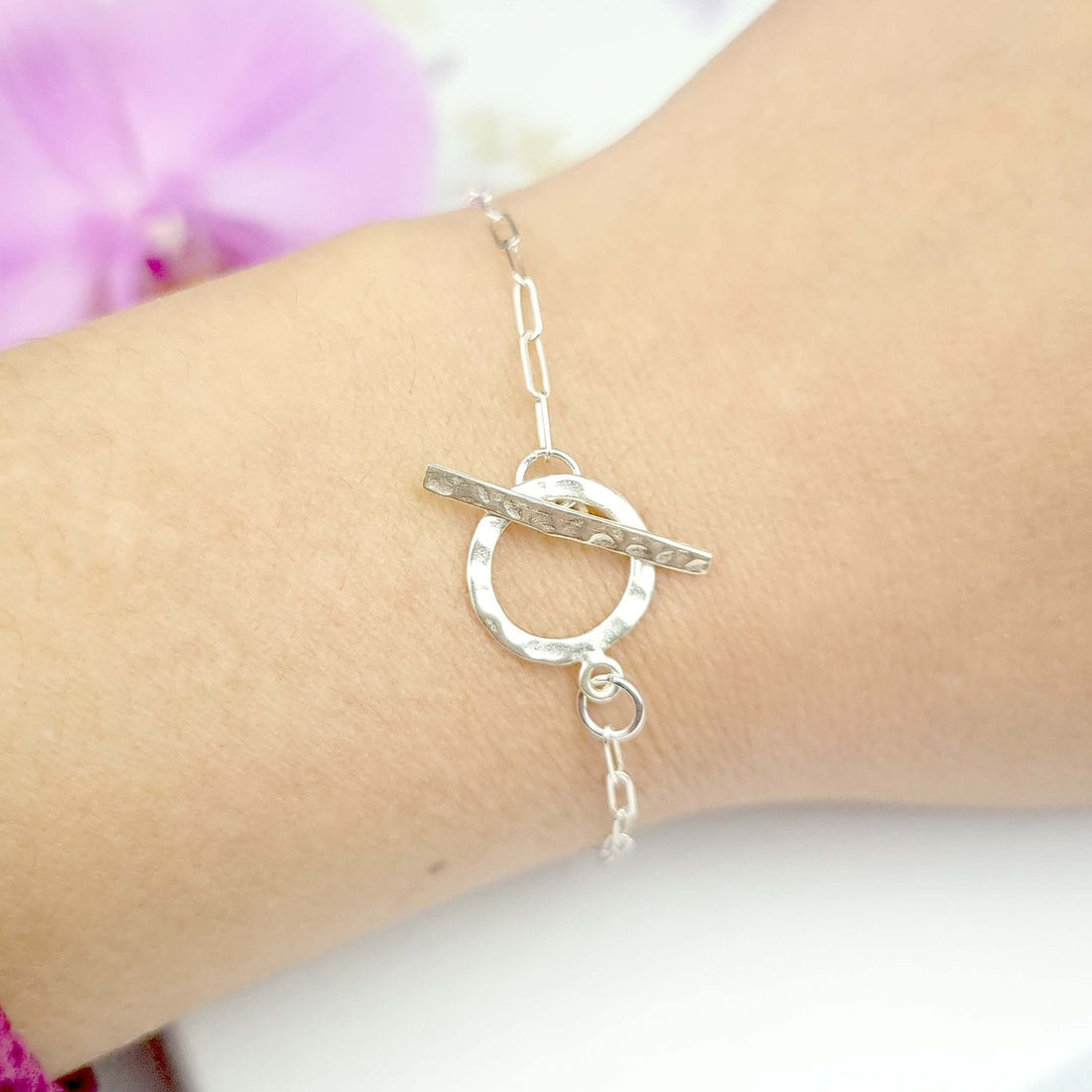 Sterling silver paperclip bracelet toggle clasp