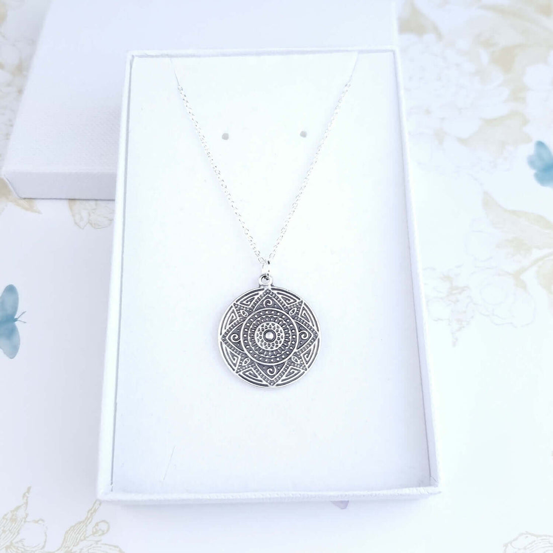 Layering silver mandala necklace