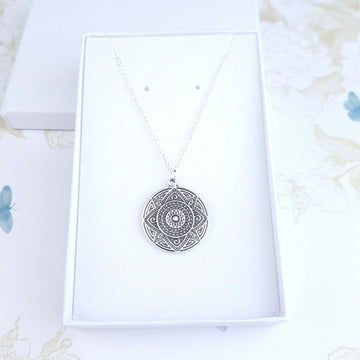 Layering silver mandala necklace