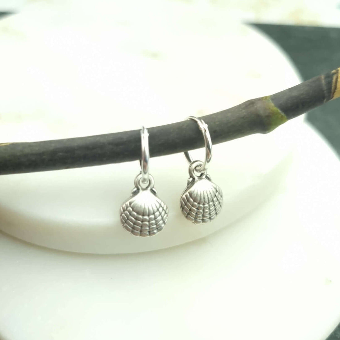 Seashell huggie hoop earrings