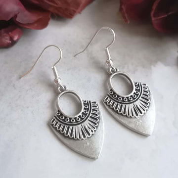Bohemian Shield Drop Earrings in Sterling Silver
