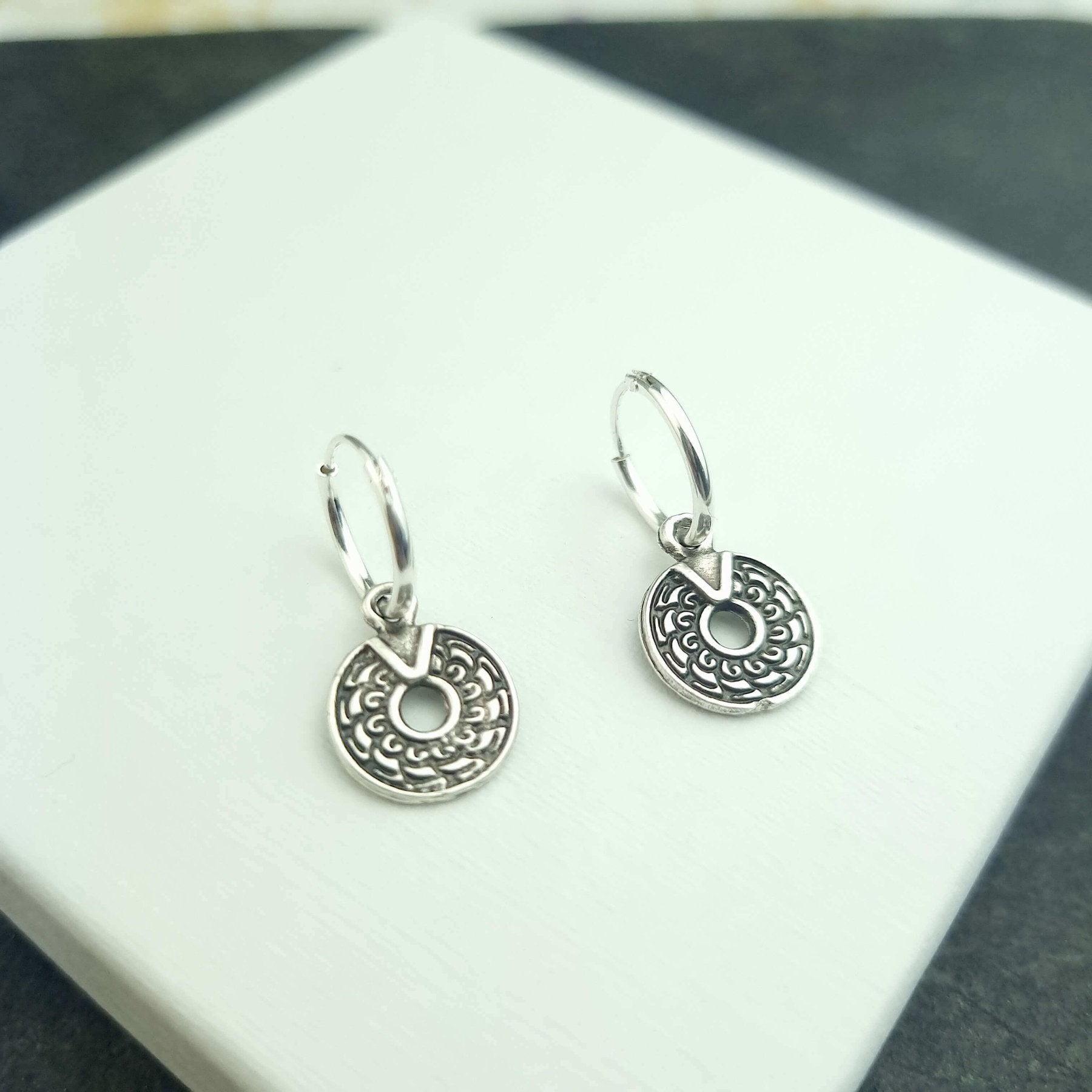 Small coin huggie hoop earrings