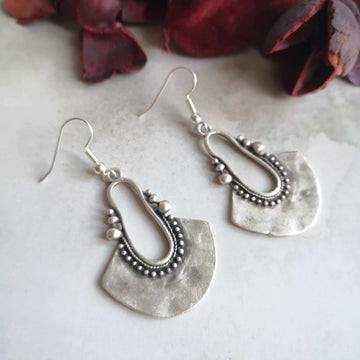 Bohemian shield silver earrings dangle drop