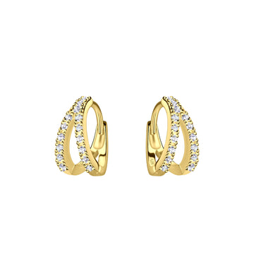 A pair of gold plated sterling silver hoop earrings crossover with cubic zirconia