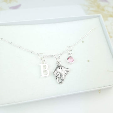 Manta Ray Personalised Silver Bracelet with initial and birthstone