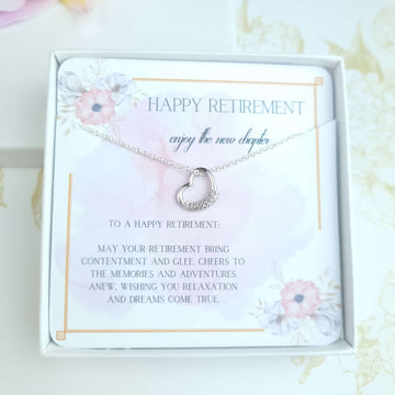 Sterling Silver Heart Necklace With A Message Card - Happy Retirement Gift For Women