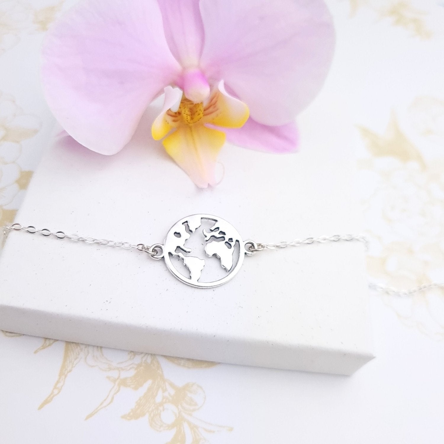 World globe sterling silver bracelet