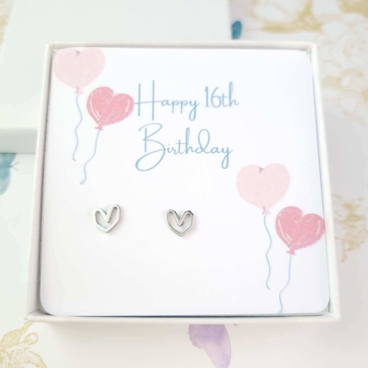 16th birthday heart stud earrings