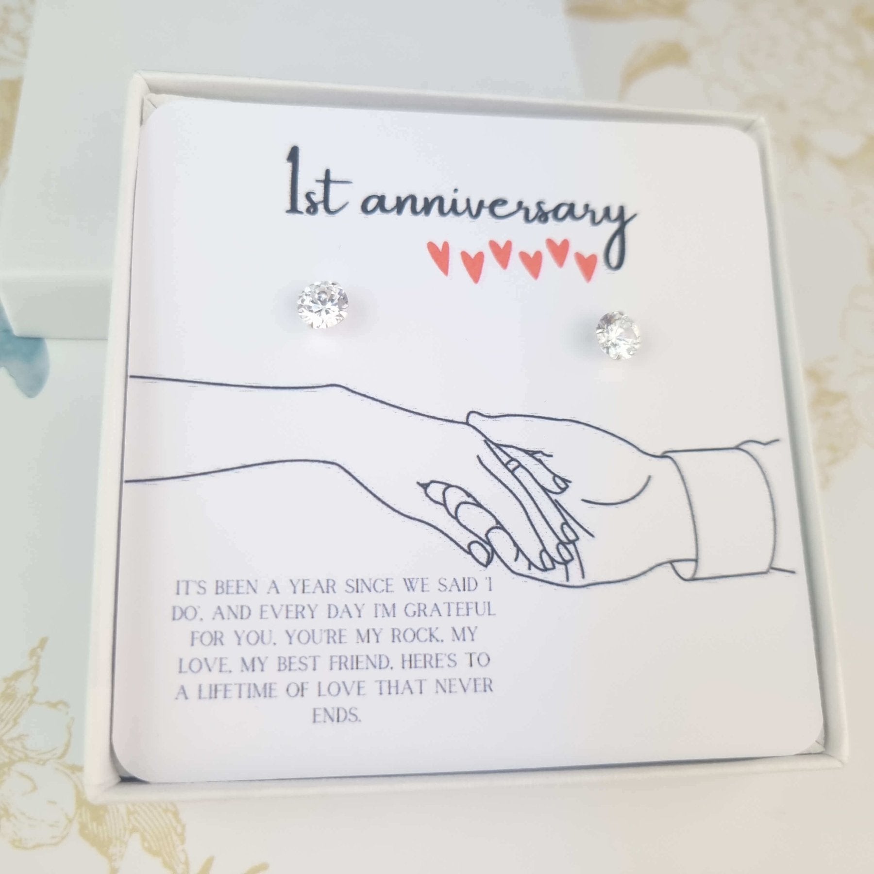 one year card with poem and silver earrings