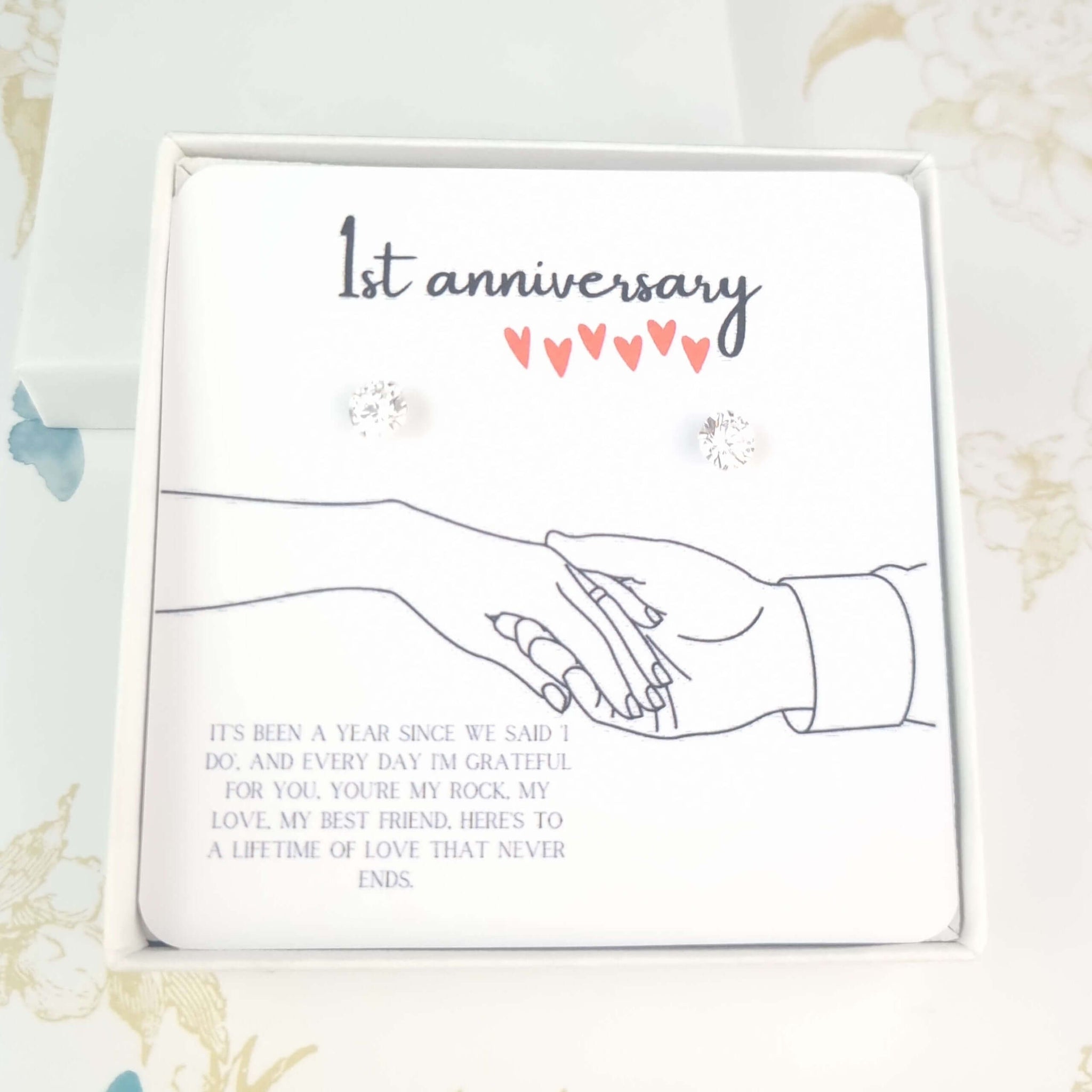 1st anniversary gift card with silver earrings