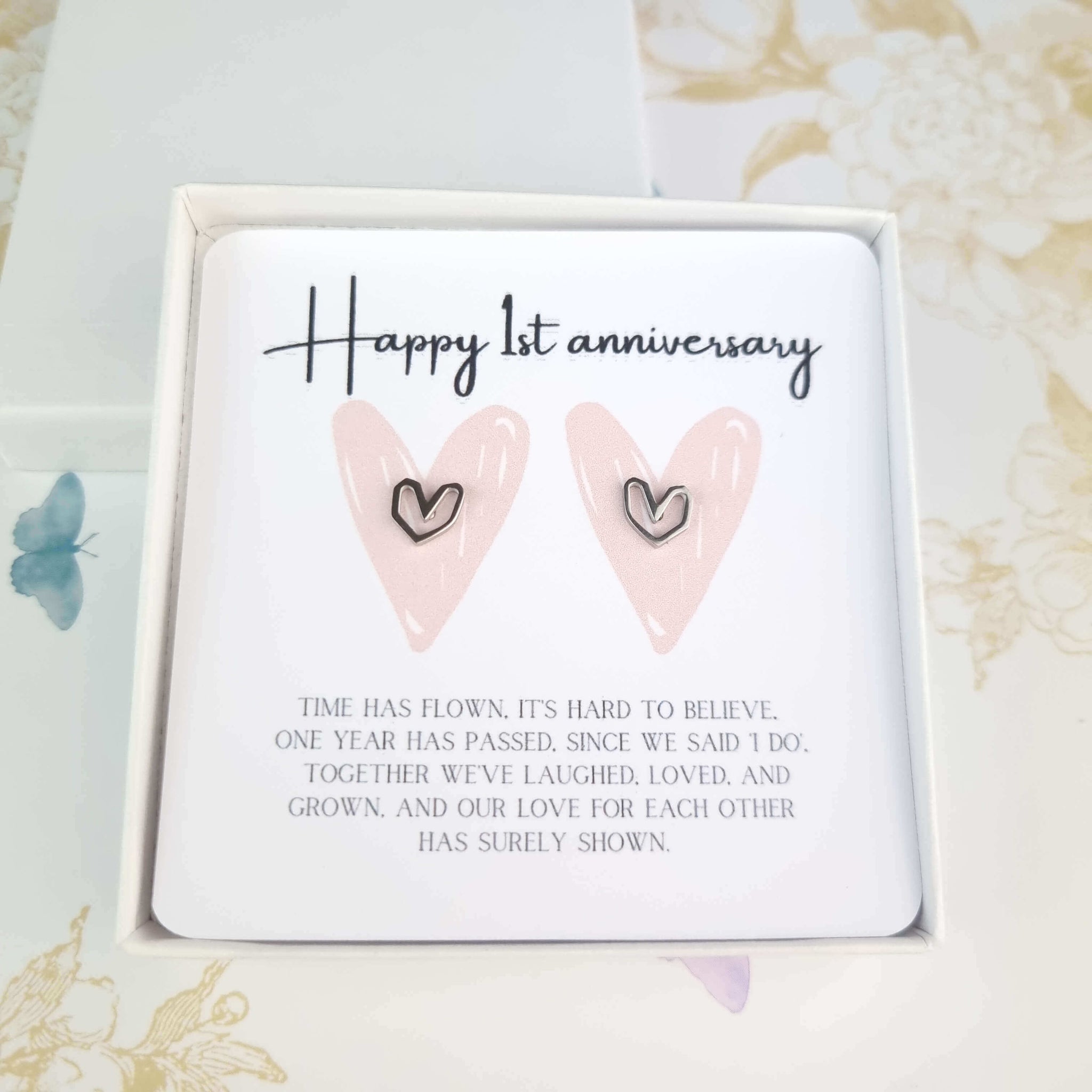 1st anniversary gift, heart stud earrings