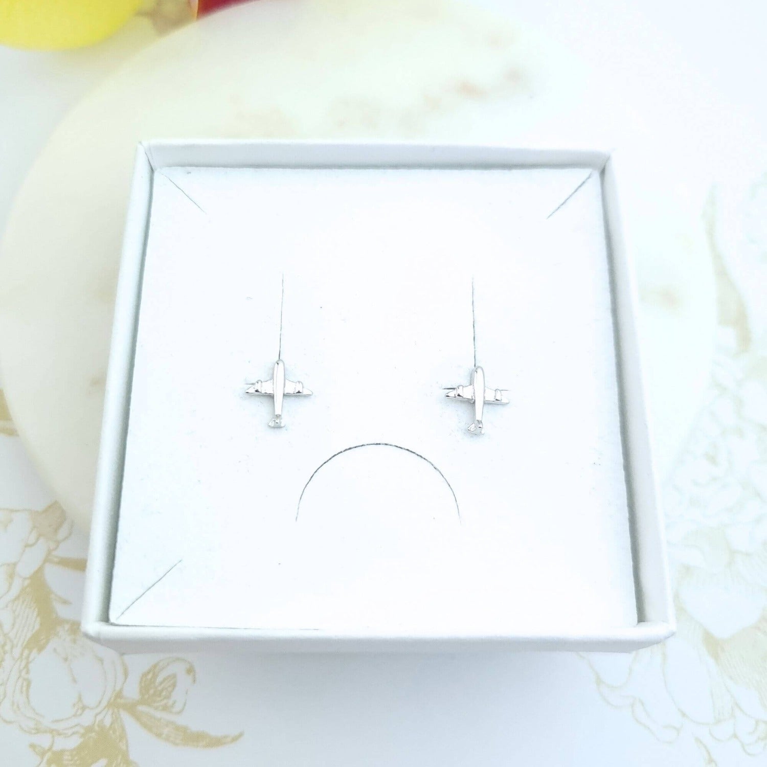 airplane sterling silver stud earrings in a gift box