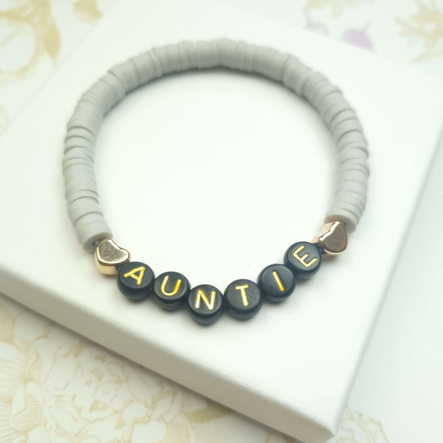 personalised auntie bracelet with black beads