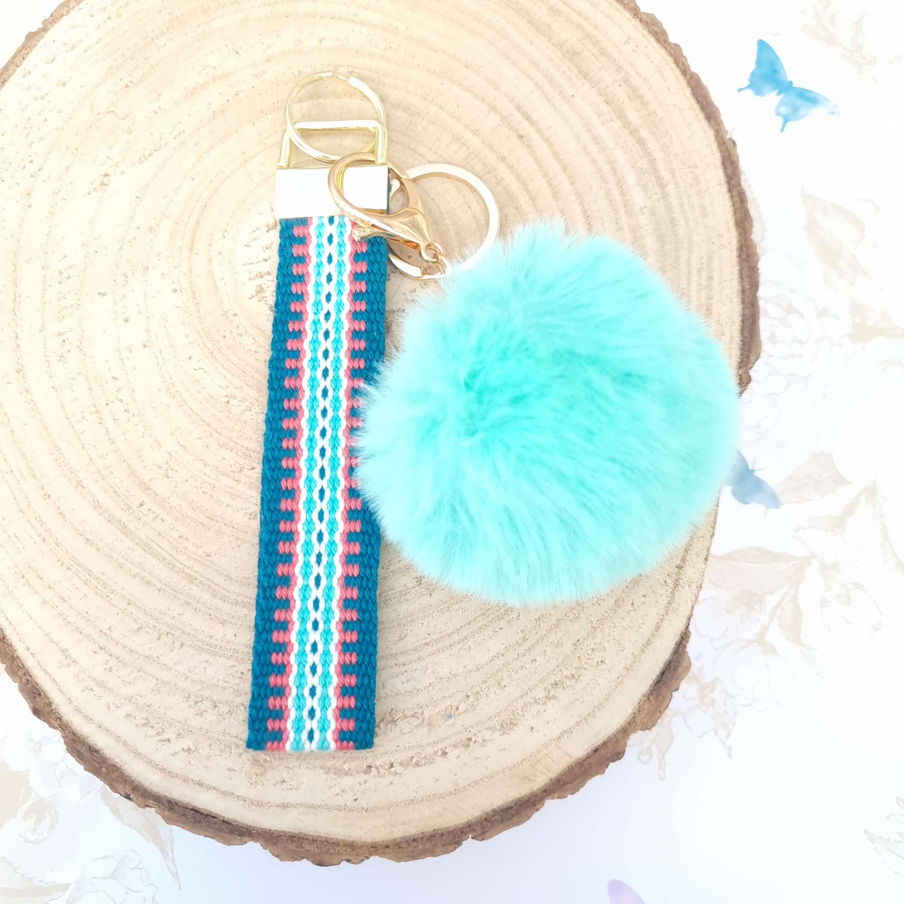 wristlet keychain handmade with pompom