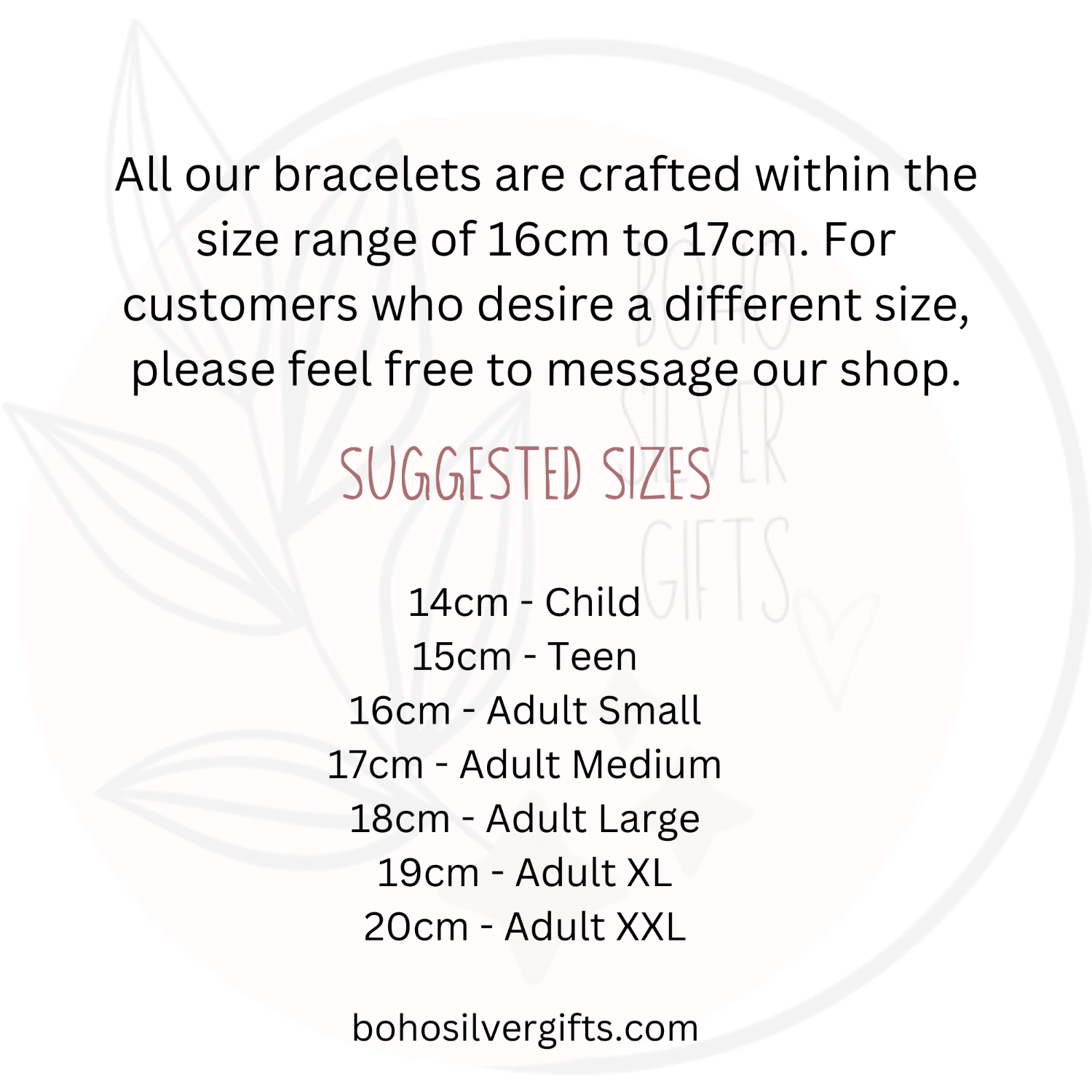 size information for bracelets