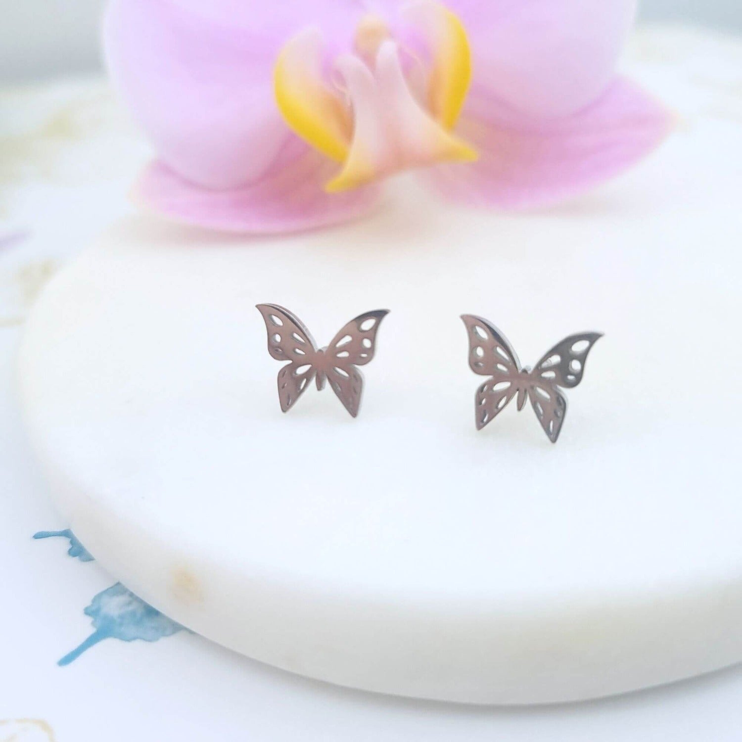 butterfly stud earrings silver