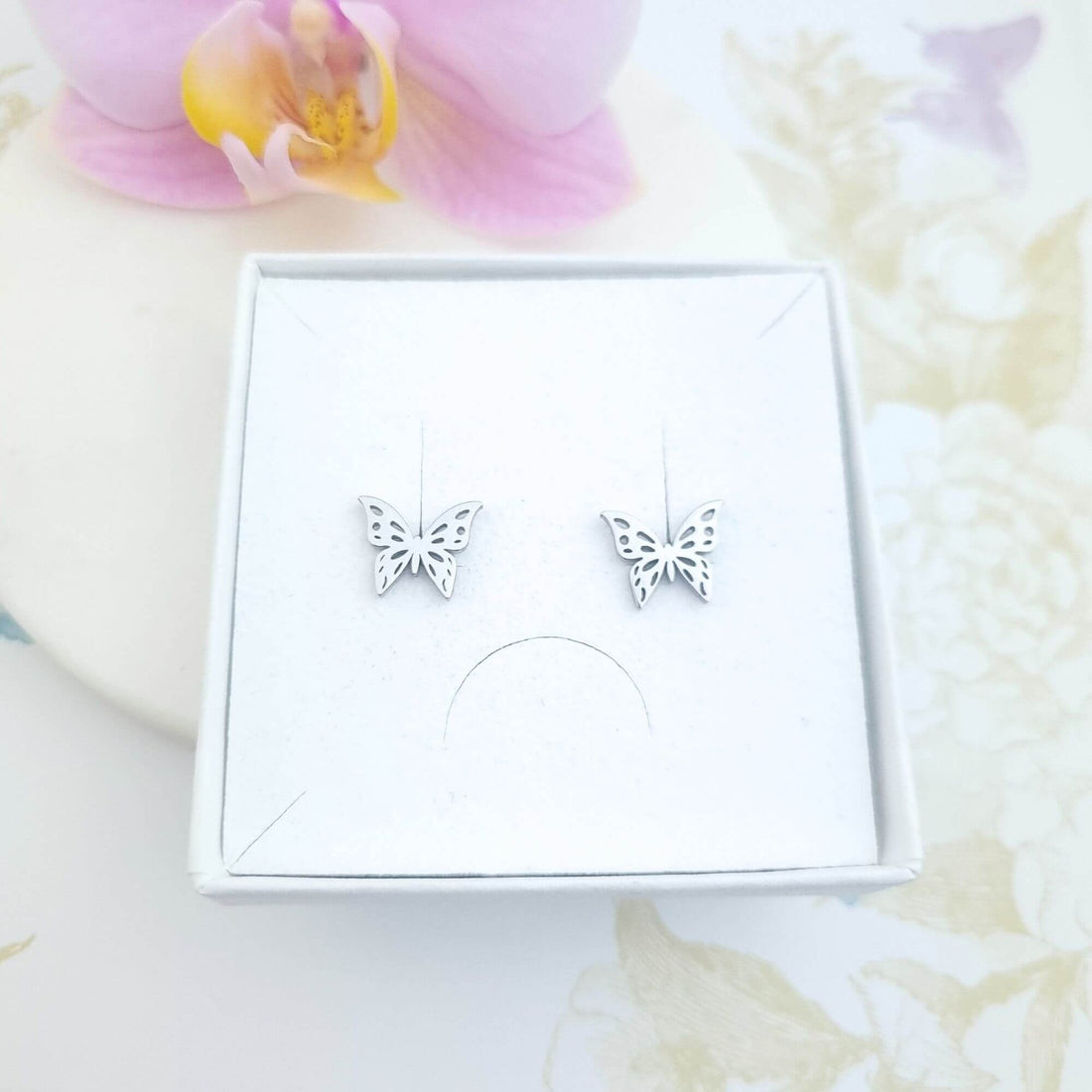 butterfly stud earrings silver