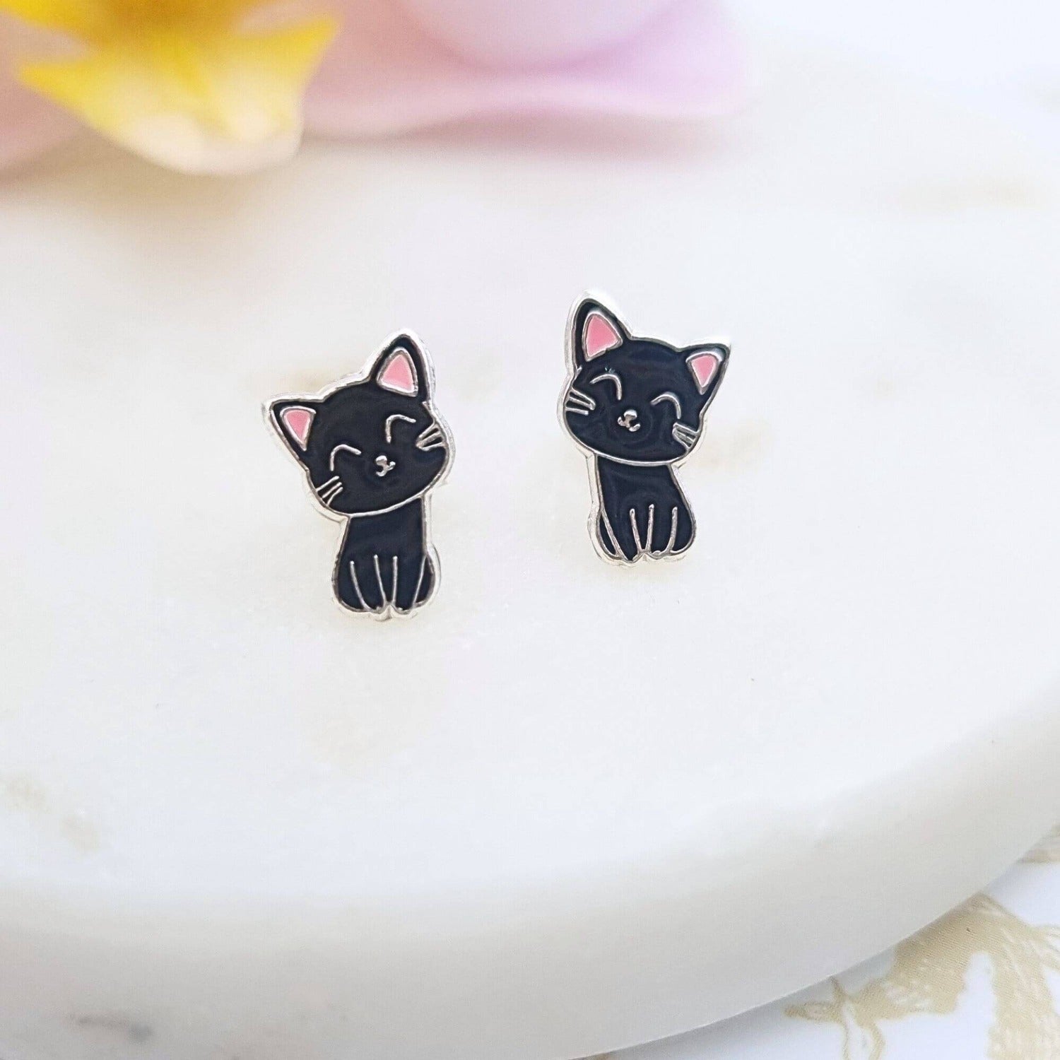 cute little black cat stud earrings for kids