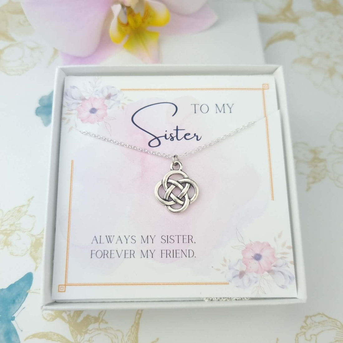 sterling silver celtic knot necklace for sister gift