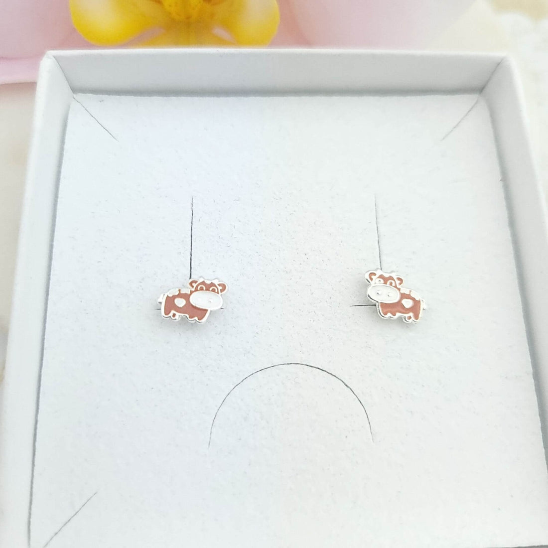 cow stud earrings in sterling silver